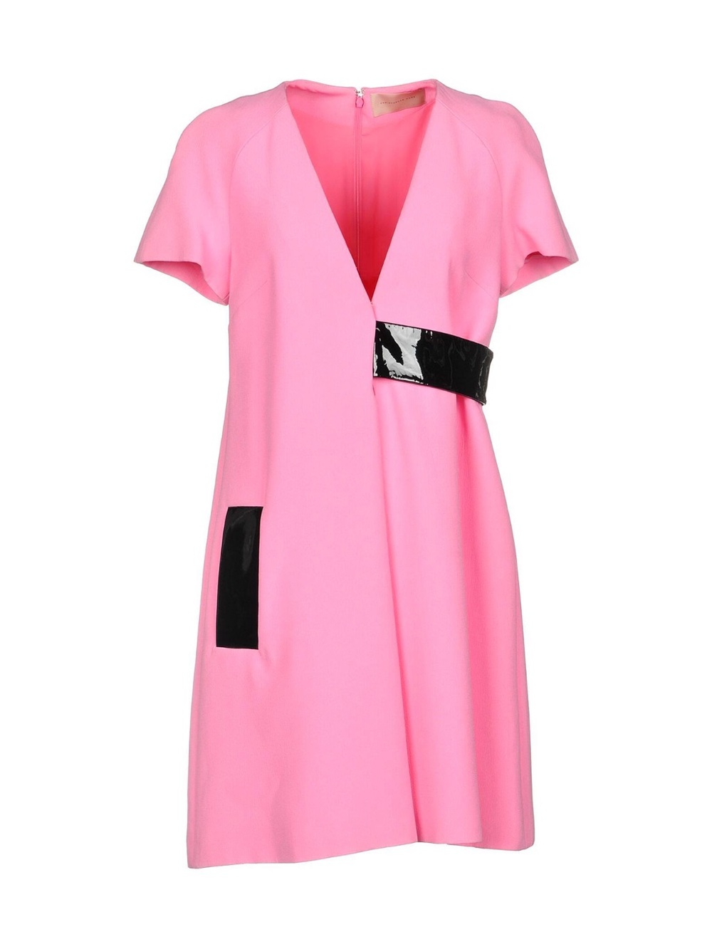 New Christopher Kane Pink Short Sleeve V-Neck Dress with Black Accent